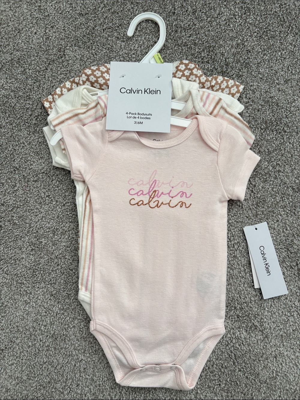 Calvin Klein Girls' Pastel Pink & Neutral 4-Pack Short-Sleeve Bodysuits